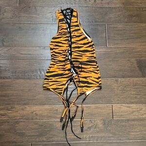 Tiger Print top Lace-Up Bodysuit